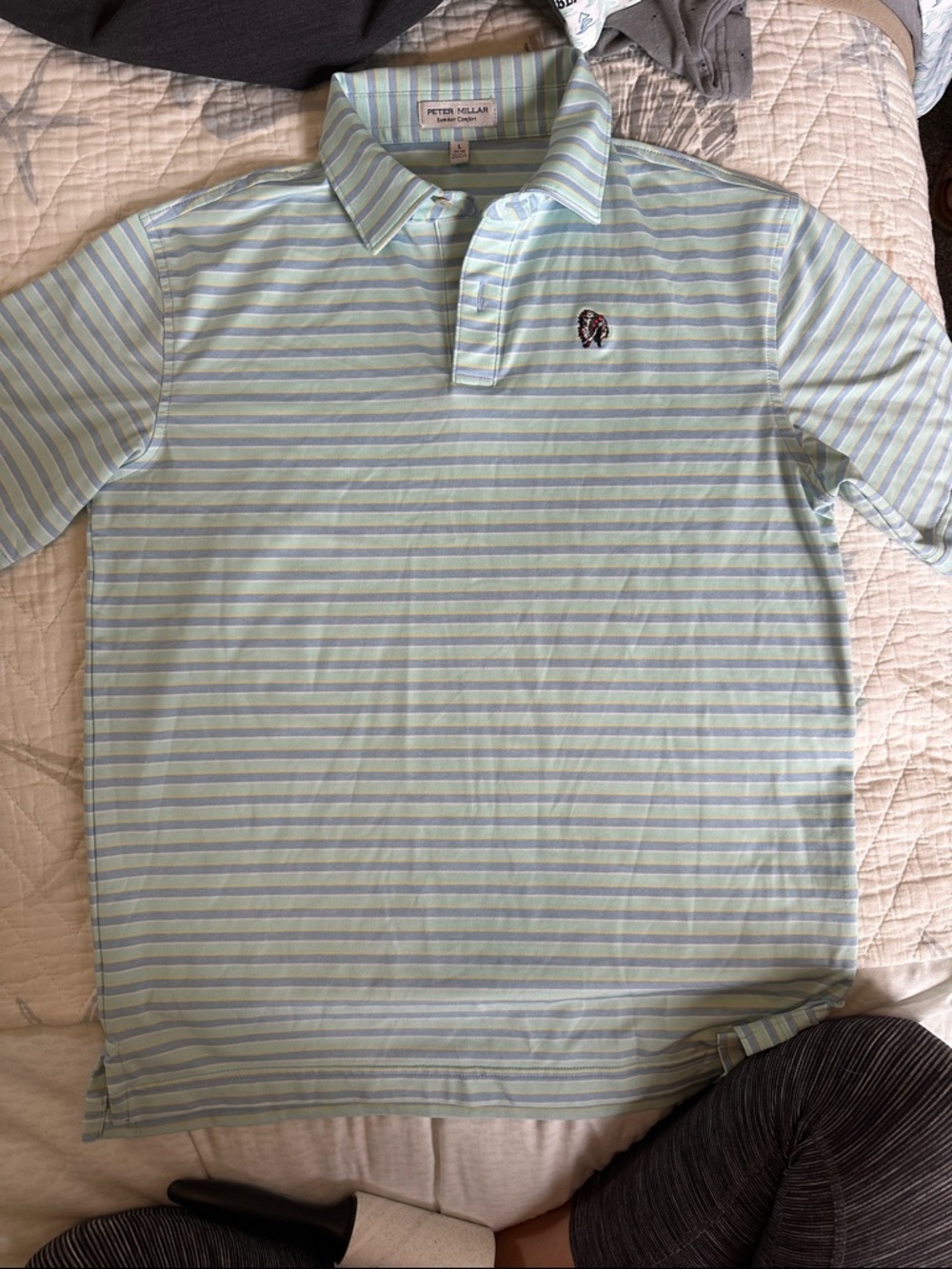 Boys Peter Millar Light Blue & White Striped Polo size L